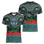 ANZAC Day Canberra Raiders Women V-Neck T-Shirt Military Memorial Aboriginal Indigenous Art