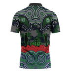 ANZAC Day Canberra Raiders Zipper Polo Shirt Military Memorial Aboriginal Indigenous Art