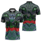 ANZAC Day Canberra Raiders Zipper Polo Shirt Military Memorial Aboriginal Indigenous Art
