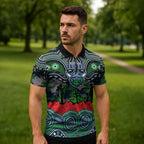 ANZAC Day Canberra Raiders Zipper Polo Shirt Military Memorial Aboriginal Indigenous Art