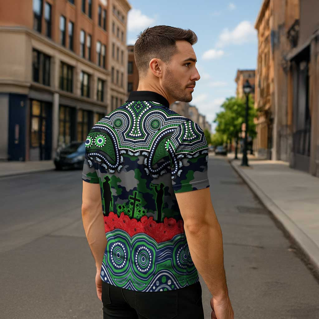 ANZAC Day Canberra Raiders Zipper Polo Shirt Military Memorial Aboriginal Indigenous Art