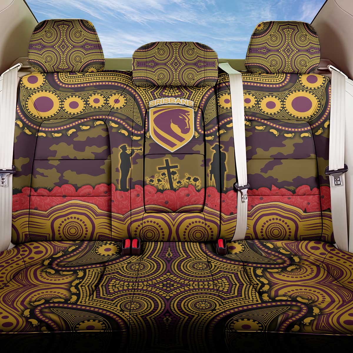 ANZAC Day Brisbane Broncos Back Car Seat Cover Military Memorial Aboriginal Indigenous Art