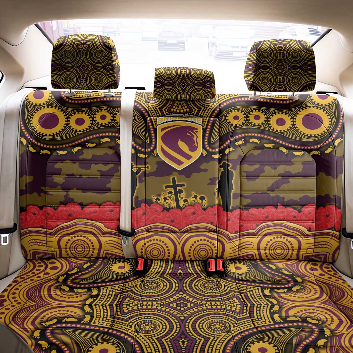 ANZAC Day Brisbane Broncos Back Car Seat Cover Military Memorial Aboriginal Indigenous Art