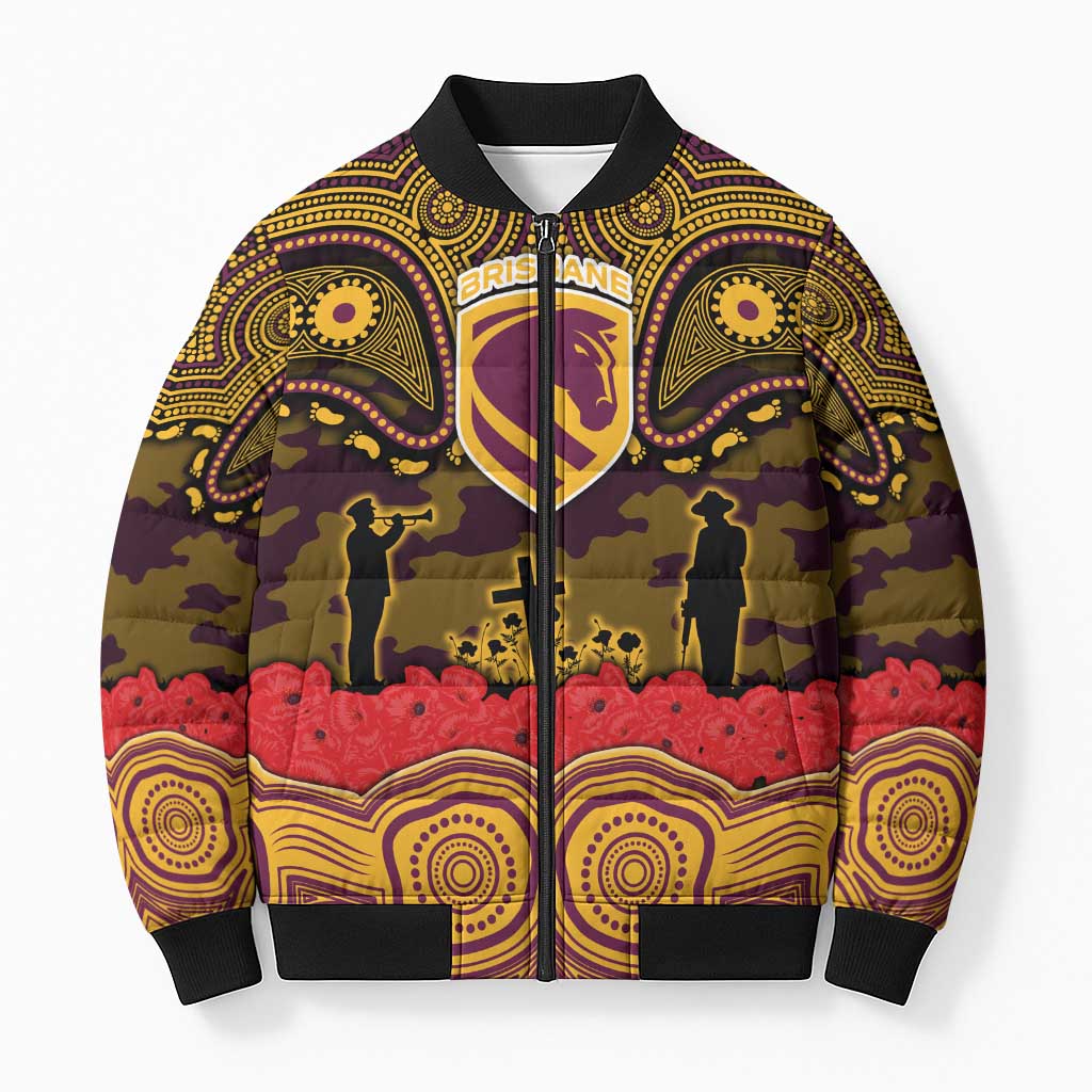 ANZAC Day Brisbane Broncos Bomber Puffer Jacket Military Memorial Aboriginal Indigenous Art
