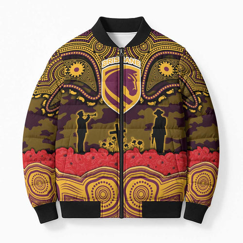 ANZAC Day Brisbane Broncos Bomber Puffer Jacket Military Memorial Aboriginal Indigenous Art