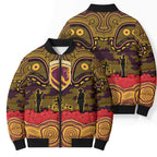 ANZAC Day Brisbane Broncos Bomber Puffer Jacket Military Memorial Aboriginal Indigenous Art