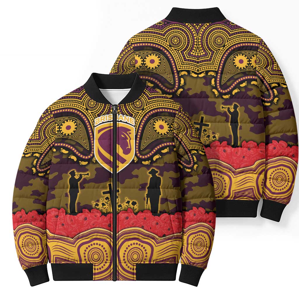 ANZAC Day Brisbane Broncos Bomber Puffer Jacket Military Memorial Aboriginal Indigenous Art