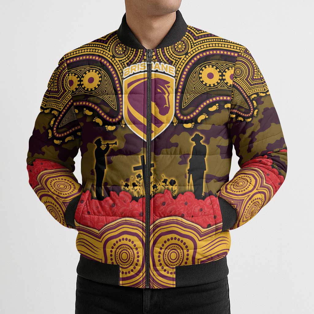 ANZAC Day Brisbane Broncos Bomber Puffer Jacket Military Memorial Aboriginal Indigenous Art