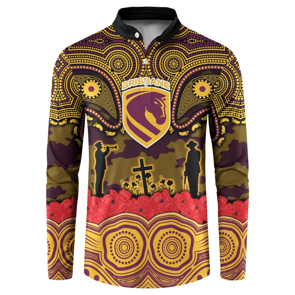 ANZAC Day Brisbane Broncos Button Sweatshirt Military Memorial Aboriginal Indigenous Art