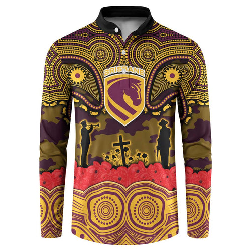 ANZAC Day Brisbane Broncos Button Sweatshirt Military Memorial Aboriginal Indigenous Art