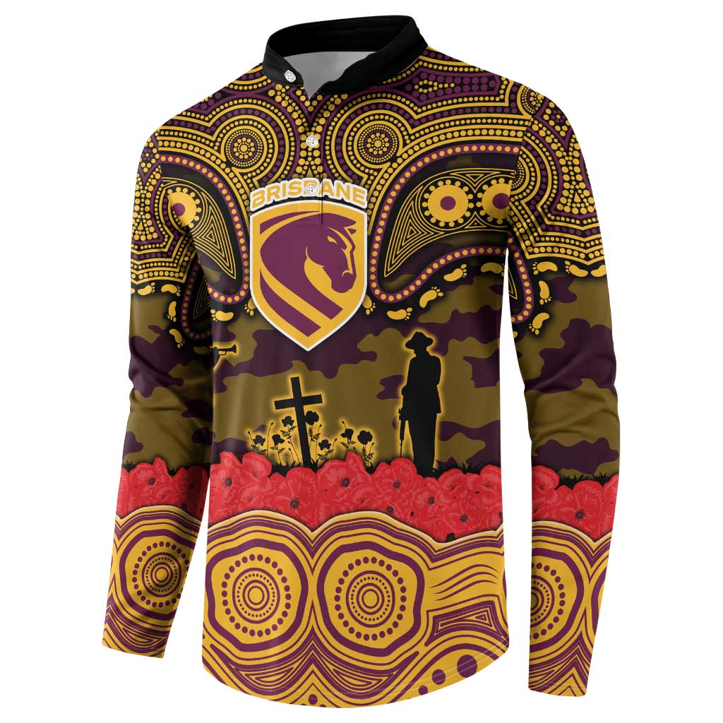 ANZAC Day Brisbane Broncos Button Sweatshirt Military Memorial Aboriginal Indigenous Art