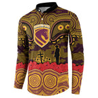 ANZAC Day Brisbane Broncos Button Sweatshirt Military Memorial Aboriginal Indigenous Art