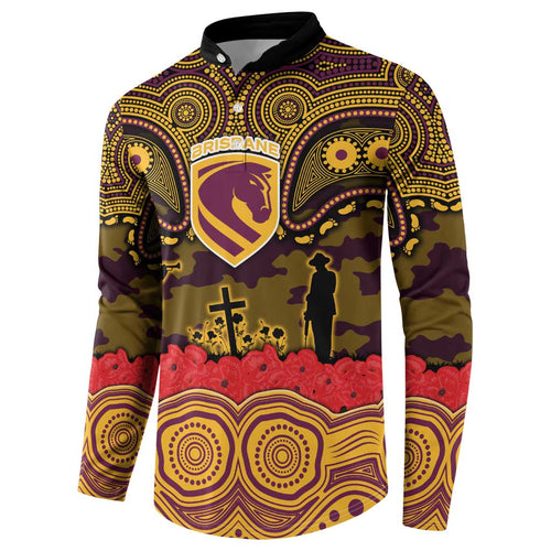 ANZAC Day Brisbane Broncos Button Sweatshirt Military Memorial Aboriginal Indigenous Art