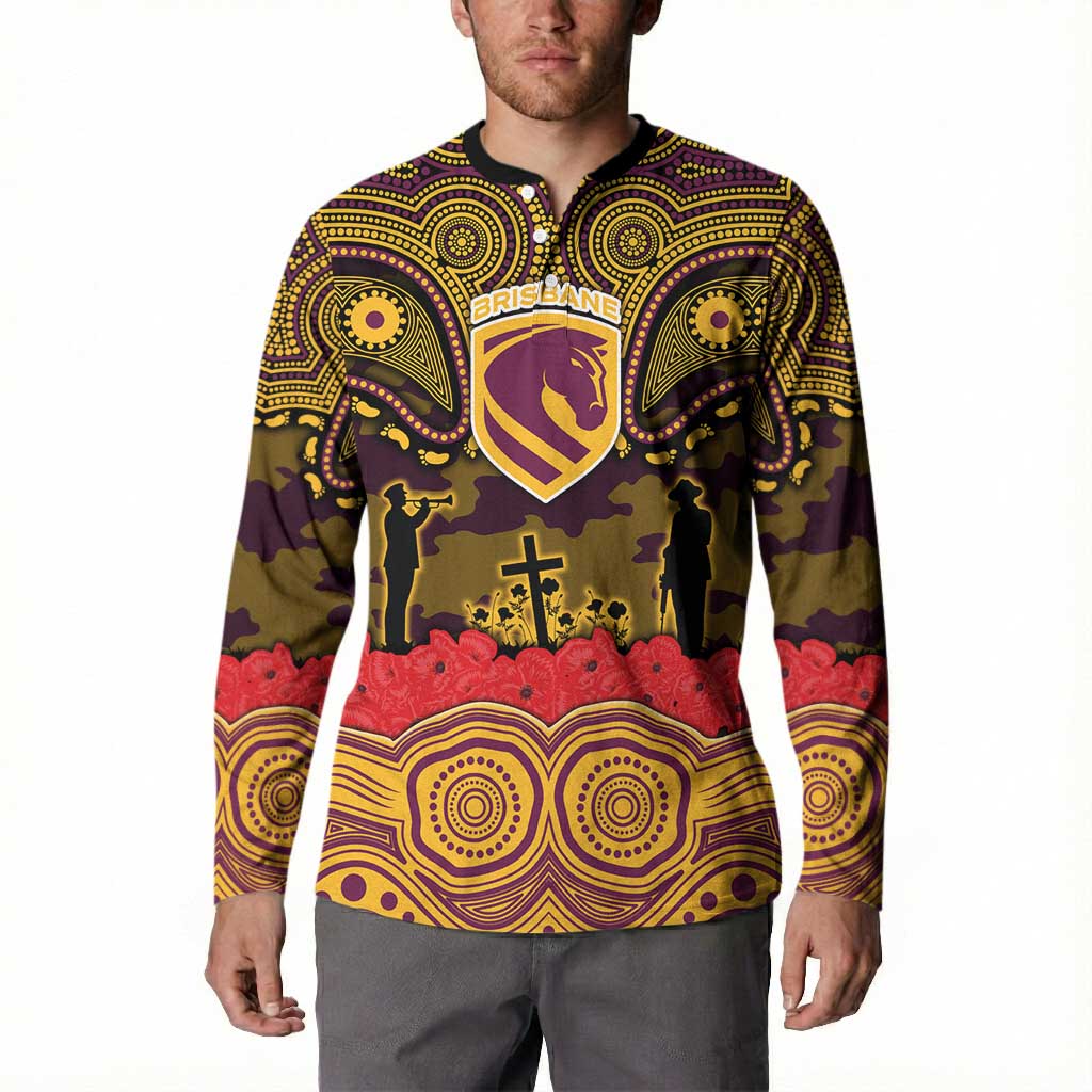 ANZAC Day Brisbane Broncos Button Sweatshirt Military Memorial Aboriginal Indigenous Art