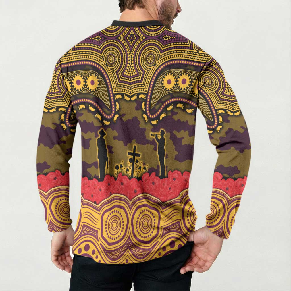 ANZAC Day Brisbane Broncos Button Sweatshirt Military Memorial Aboriginal Indigenous Art