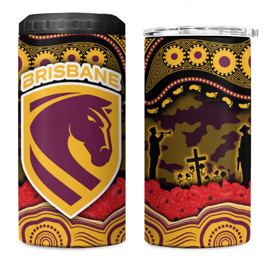 ANZAC Day Brisbane Broncos 4 in 1 Can Cooler Tumbler Military Memorial Aboriginal Indigenous Art