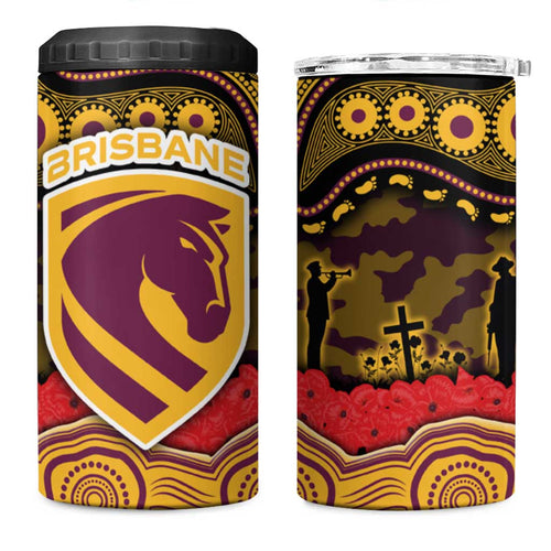 ANZAC Day Brisbane Broncos 4 in 1 Can Cooler Tumbler Military Memorial Aboriginal Indigenous Art
