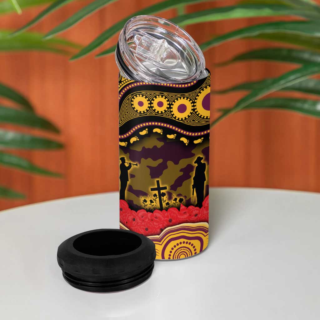 ANZAC Day Brisbane Broncos 4 in 1 Can Cooler Tumbler Military Memorial Aboriginal Indigenous Art
