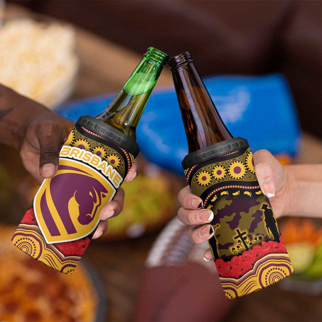 ANZAC Day Brisbane Broncos 4 in 1 Can Cooler Tumbler Military Memorial Aboriginal Indigenous Art
