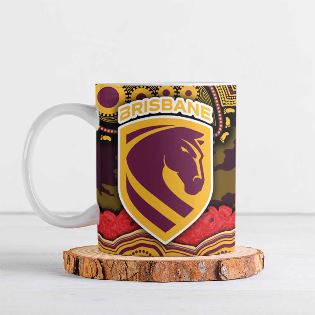 ANZAC Day Brisbane Broncos Ceramic Mug Military Memorial Aboriginal Indigenous Art