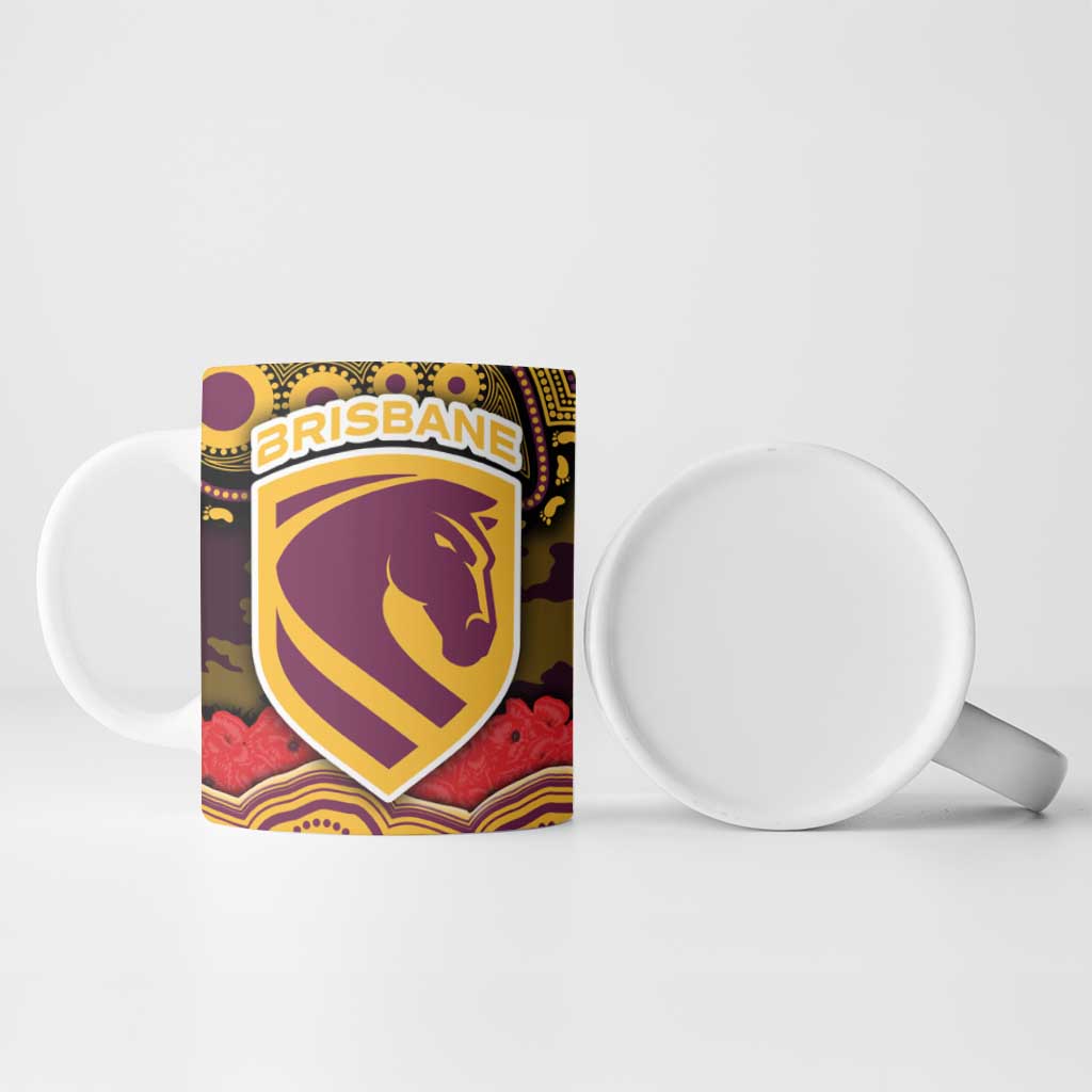 ANZAC Day Brisbane Broncos Ceramic Mug Military Memorial Aboriginal Indigenous Art