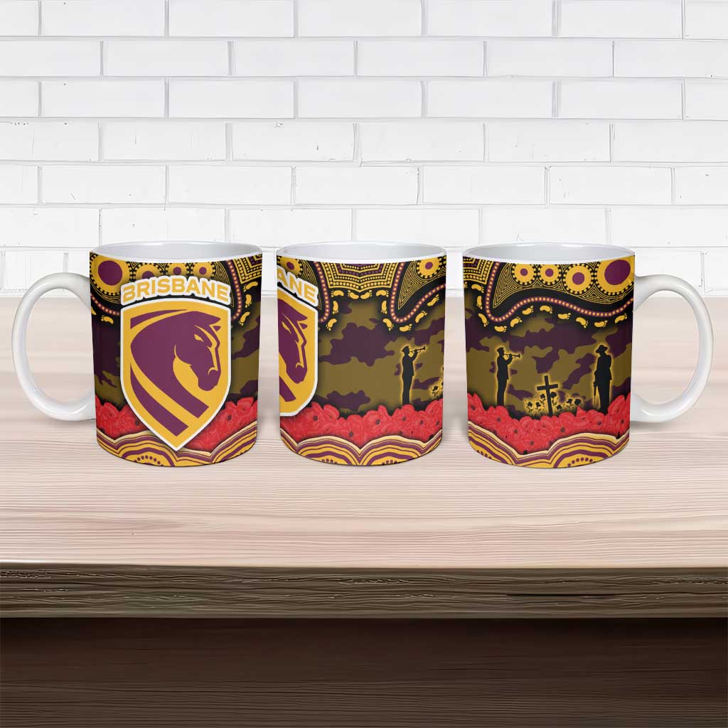 ANZAC Day Brisbane Broncos Ceramic Mug Military Memorial Aboriginal Indigenous Art