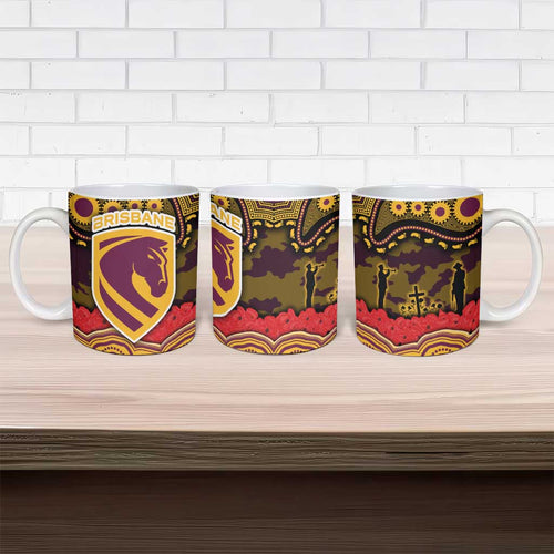 ANZAC Day Brisbane Broncos Ceramic Mug Military Memorial Aboriginal Indigenous Art