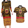 ANZAC Day Brisbane Broncos Couples Matching Long Sleeve Bodycon Dress and Hawaiian Shirt Military Memorial Aboriginal Indigenous Art