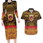 ANZAC Day Brisbane Broncos Couples Matching Long Sleeve Bodycon Dress and Hawaiian Shirt Military Memorial Aboriginal Indigenous Art