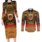 ANZAC Day Brisbane Broncos Couples Matching Long Sleeve Bodycon Dress and Long Sleeve Button Shirt Military Memorial Aboriginal Indigenous Art
