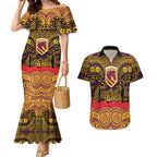 ANZAC Day Brisbane Broncos Couples Matching Mermaid Dress and Hawaiian Shirt Military Memorial Aboriginal Indigenous Art