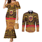 ANZAC Day Brisbane Broncos Couples Matching Mermaid Dress and Long Sleeve Button Shirt Military Memorial Aboriginal Indigenous Art