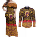 ANZAC Day Brisbane Broncos Couples Matching Off Shoulder Maxi Dress and Long Sleeve Button Shirt Military Memorial Aboriginal Indigenous Art