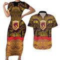 ANZAC Day Brisbane Broncos Couples Matching Short Sleeve Bodycon Dress and Hawaiian Shirt Military Memorial Aboriginal Indigenous Art