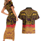 ANZAC Day Brisbane Broncos Couples Matching Short Sleeve Bodycon Dress and Hawaiian Shirt Military Memorial Aboriginal Indigenous Art