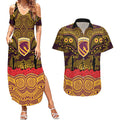 ANZAC Day Brisbane Broncos Couples Matching Summer Maxi Dress and Hawaiian Shirt Military Memorial Aboriginal Indigenous Art