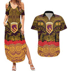ANZAC Day Brisbane Broncos Couples Matching Summer Maxi Dress and Hawaiian Shirt Military Memorial Aboriginal Indigenous Art