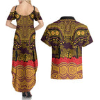 ANZAC Day Brisbane Broncos Couples Matching Summer Maxi Dress and Hawaiian Shirt Military Memorial Aboriginal Indigenous Art