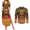 ANZAC Day Brisbane Broncos Couples Matching Summer Maxi Dress and Long Sleeve Button Shirt Military Memorial Aboriginal Indigenous Art