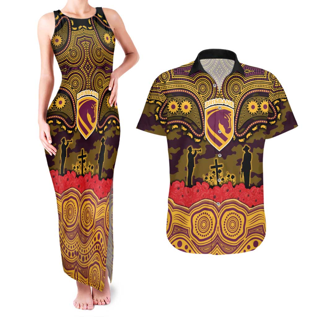 ANZAC Day Brisbane Broncos Couples Matching Tank Maxi Dress and Hawaiian Shirt Military Memorial Aboriginal Indigenous Art