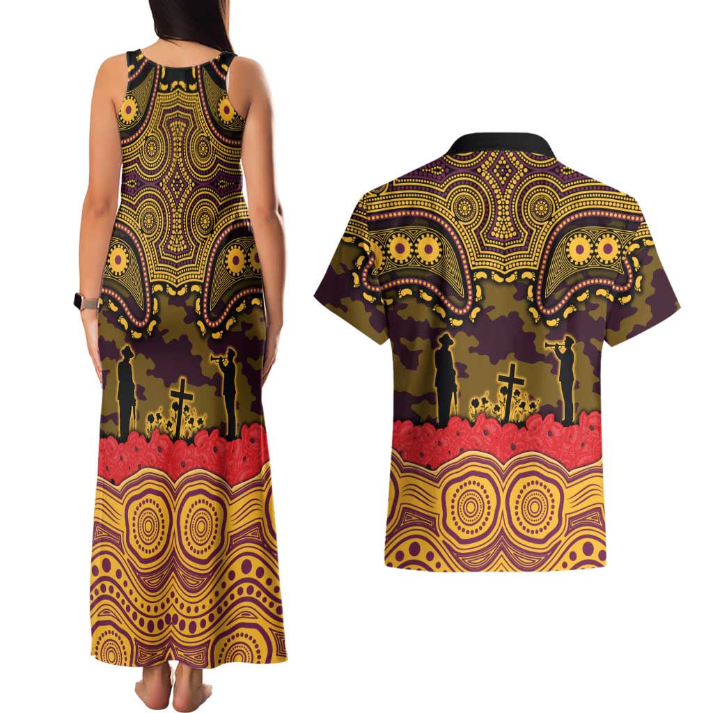 ANZAC Day Brisbane Broncos Couples Matching Tank Maxi Dress and Hawaiian Shirt Military Memorial Aboriginal Indigenous Art