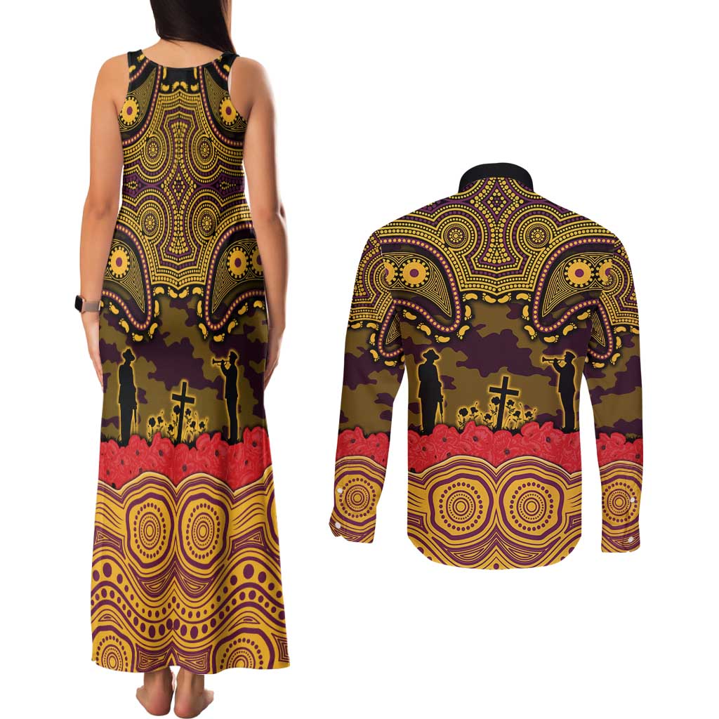 ANZAC Day Brisbane Broncos Couples Matching Tank Maxi Dress and Long Sleeve Button Shirt Military Memorial Aboriginal Indigenous Art
