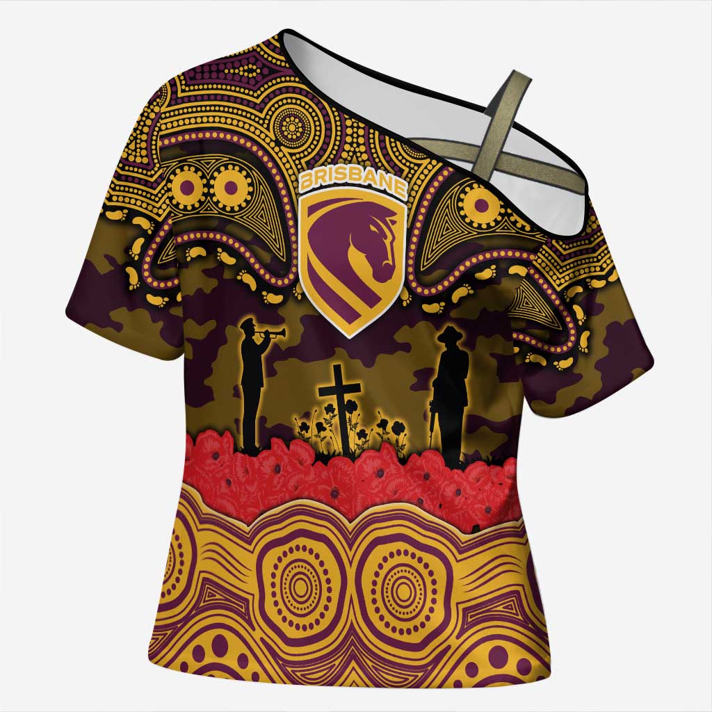 ANZAC Day Brisbane Broncos Cross Shoulder Shirt Military Memorial Aboriginal Indigenous Art