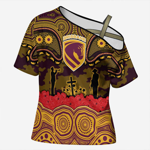 ANZAC Day Brisbane Broncos Cross Shoulder Shirt Military Memorial Aboriginal Indigenous Art