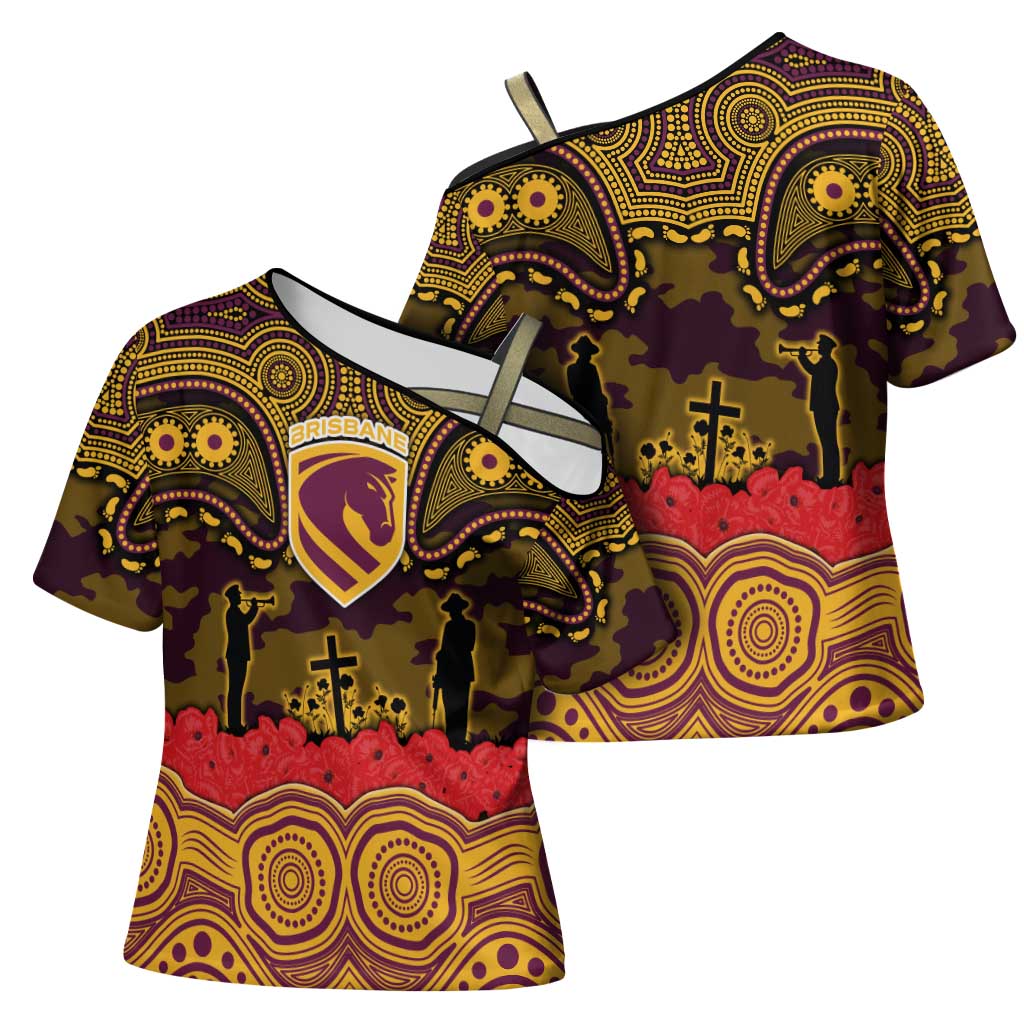 ANZAC Day Brisbane Broncos Cross Shoulder Shirt Military Memorial Aboriginal Indigenous Art