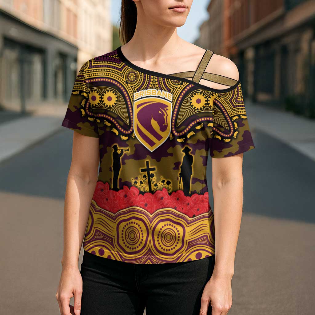 ANZAC Day Brisbane Broncos Cross Shoulder Shirt Military Memorial Aboriginal Indigenous Art
