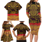 ANZAC Day Brisbane Broncos Family Matching Long Sleeve Bodycon Dress and Hawaiian Shirt Military Memorial Aboriginal Indigenous Art