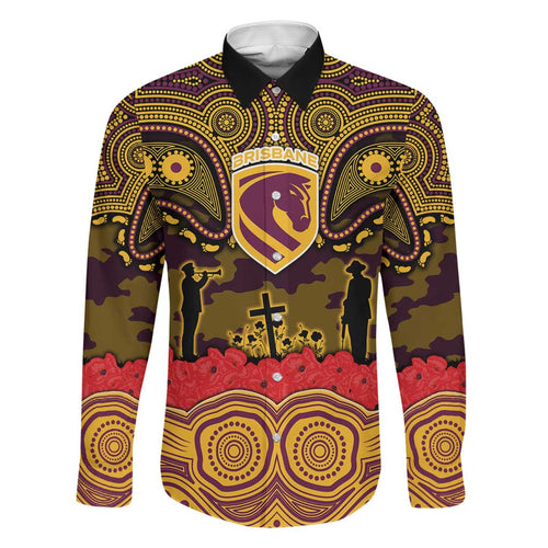 ANZAC Day Brisbane Broncos Family Matching Long Sleeve Bodycon Dress and Hawaiian Shirt Military Memorial Aboriginal Indigenous Art