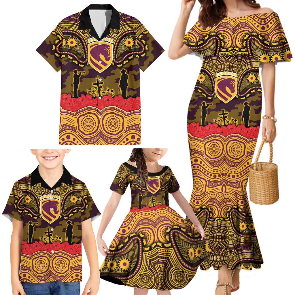 ANZAC Day Brisbane Broncos Family Matching Mermaid Dress and Hawaiian Shirt Military Memorial Aboriginal Indigenous Art