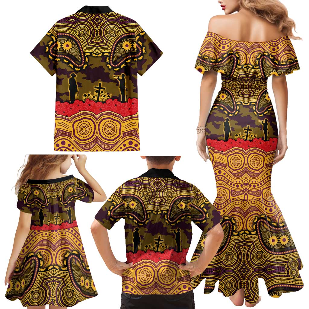 ANZAC Day Brisbane Broncos Family Matching Mermaid Dress and Hawaiian Shirt Military Memorial Aboriginal Indigenous Art